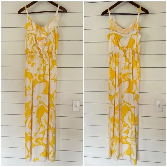 LOFT yellow & white ruffle floral maxi dress. Size: 4 - Picture 7 of 8